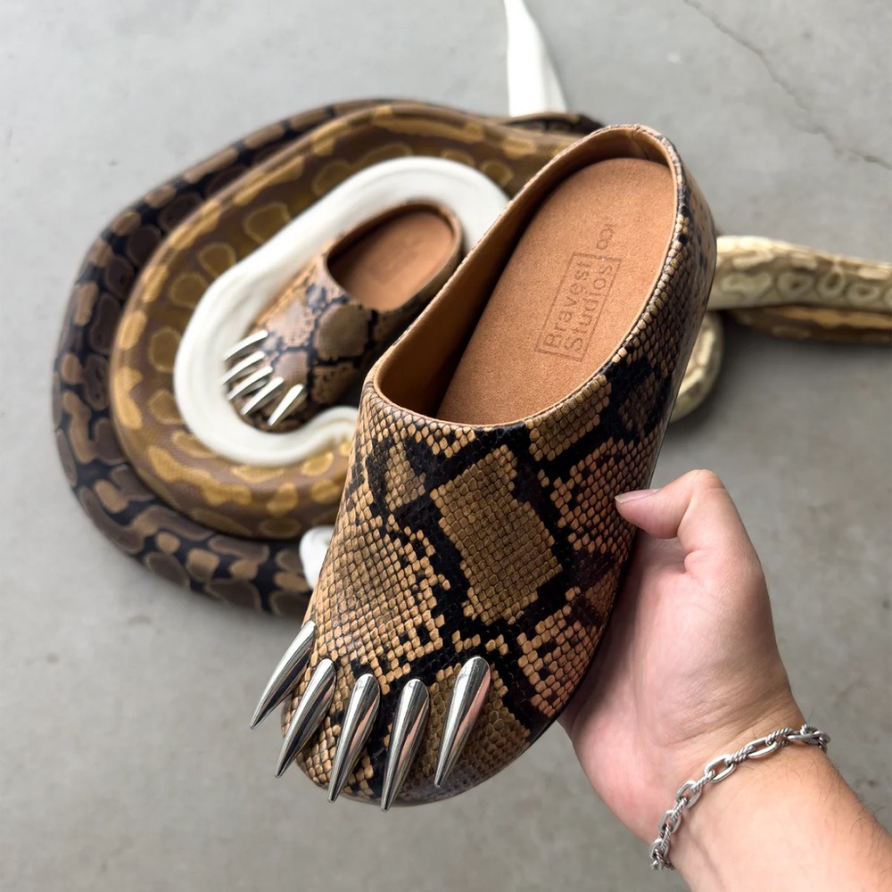 Snakeskin Claw Mules - Picture 1 of 4